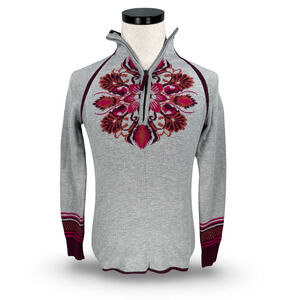 Athleta 1/4 Zip Sweater Women’s XS Gray Nordic Floral Knit Long Sleeve Ski Snow
